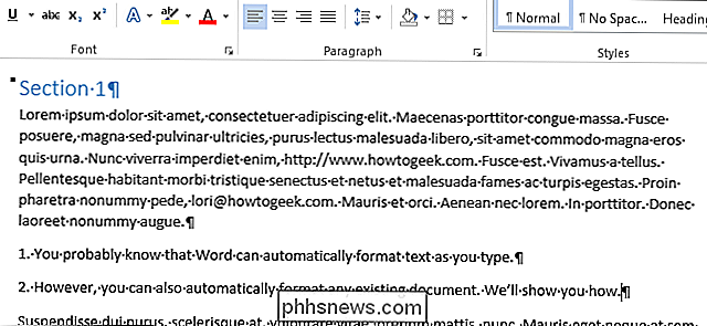 Slik formaterer du automatisk et eksisterende dokument i Word 2013
