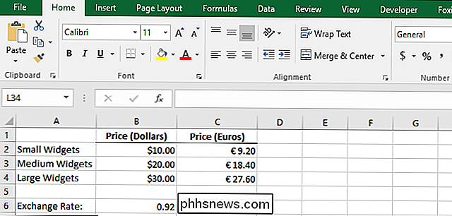 Slik endrer du valutasymbolet for enkelte celler i Excel