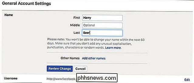 Hvorvidt du endrer navnet ditt på Facebook