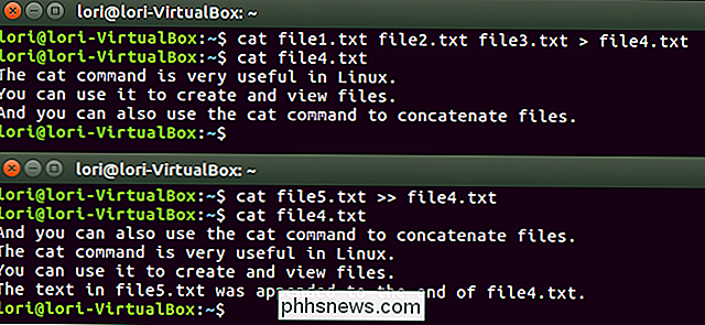 Slik kombinerer du tekstfiler ved hjelp av «katten» -kommandoen i Linux