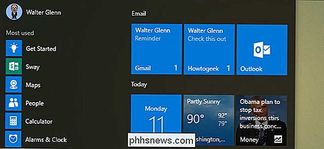Slik lager du Live Tiles på Start-menyen for hver konto i Windows 10 Mail