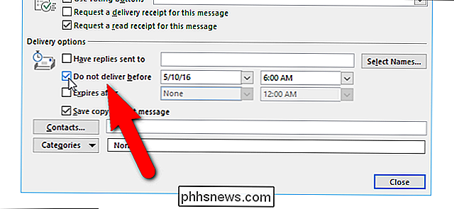 Slik planlegger eller forsinker Sende e-postmeldinger i Outlook
