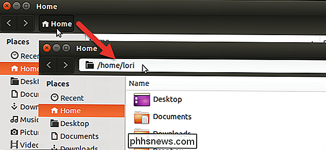 Slik viser du navigeringslinjen I stedet for brødsmuler i Ubuntu's File Manager