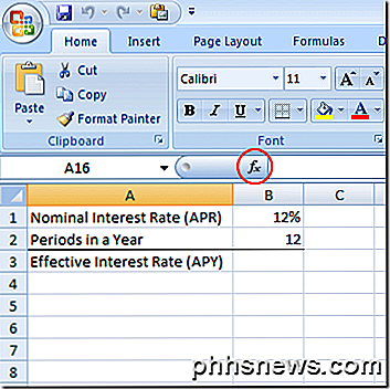 Bruk Excel til å finne ut en effektiv rente fra en nominell rente