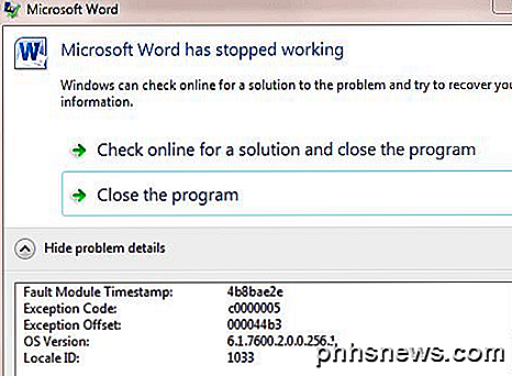 "Microsoft Word" nustojo veikti