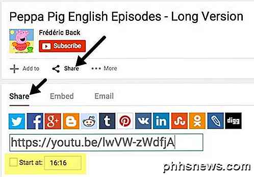 Como especificar um ponto de partida para vídeos do YouTube