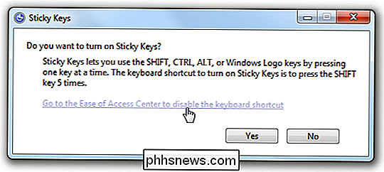 Inaktivera popupdialogerna Irritating Sticky / Filter Keys
