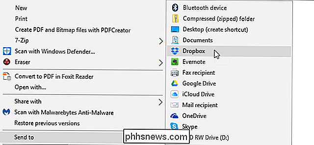Comment ajouter Dropbox (ou autres services cloud) au menu Envoyer à Windows