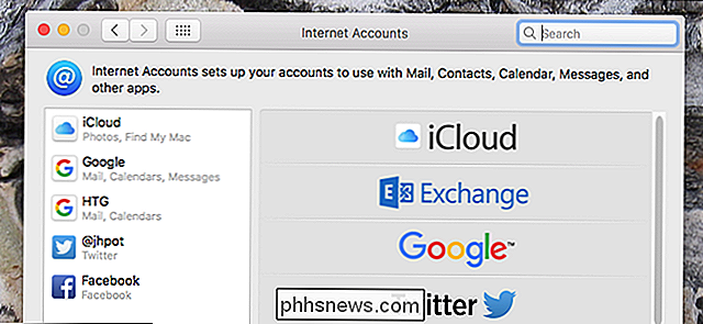 Hoe Google, Exchange, Facebook en andere accounts toe te voegen aan macOS