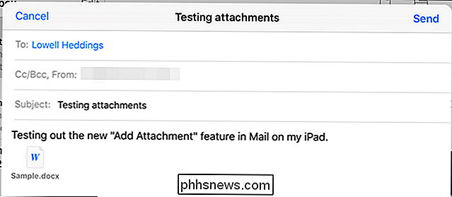 Come allegare un file o un'immagine all'e-mail nell'app per iOS 9 Mail