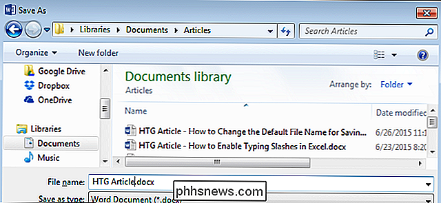 Cómo cambiar el nombre de archivo predeterminado usado al guardar documentos de Word