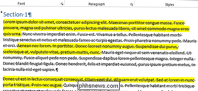 So sammeln Sie mehrere hervorgehobene Textauswahl in einem Dokument in Word 2013