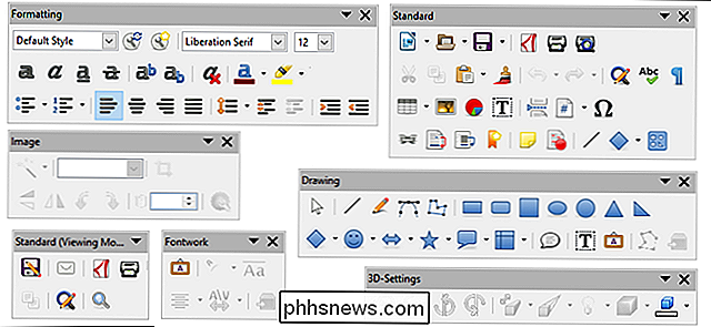 Sådan stilles værktøjslinjer til og fra i LibreOffice