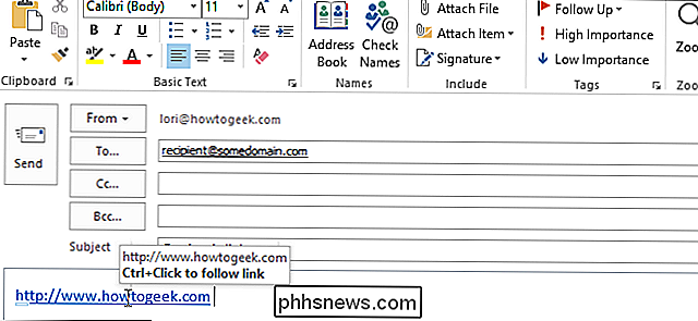 Comment suivre les liens hypertexte dans Outlook 2013 Sans maintenir enfoncée la touche Ctrl