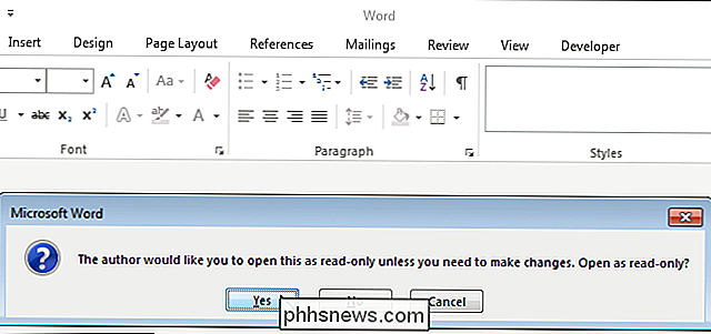 Jak vynutit aplikaci Word k vyzvání uživatele k otevření dokumentu jako pouze čtení