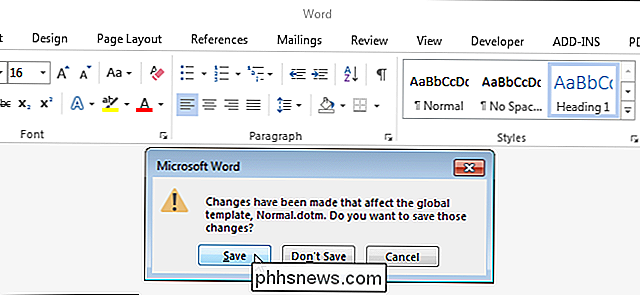 Cómo recibir notificaciones cuando Word quiere guardar cambios en la plantilla normal