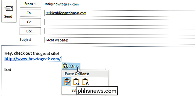 Så här avlägsnar du rutan Pastealternativ i Outlook 2013