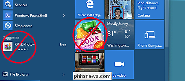 Windows 10 installerer automatisk apps som Candy Crush Soda Saga og FarmVille 2, når du først logger ind. Det er også viser flere 