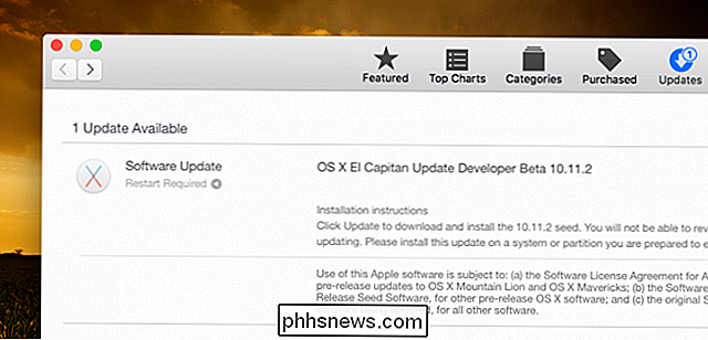 Cómo hacer actualizaciones de OS X Beta Dejar de aparecer en la tienda de aplicaciones