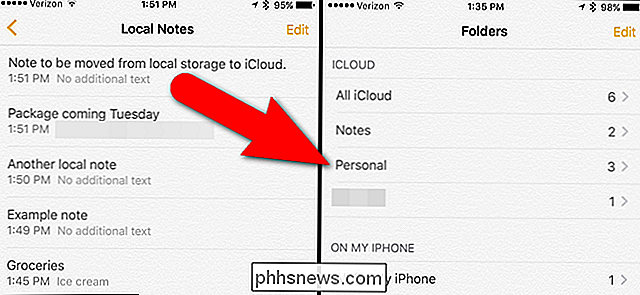 Notities verplaatsen van 'On My iPhone' naar iCloud