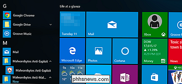 Hoe u snelkoppelingen naar de lijst met alle apps in Windows 10