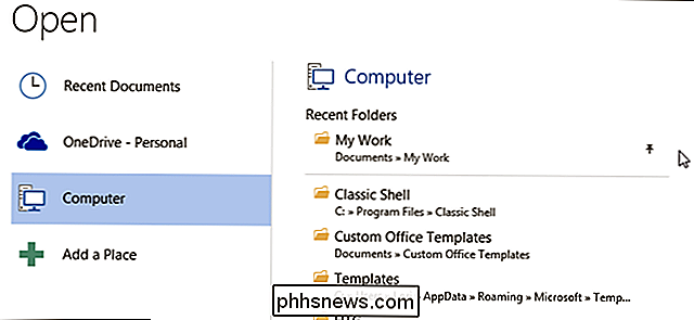Sådan bruges de mest brugte filer og mapper til den åbne skærm i Office 2013