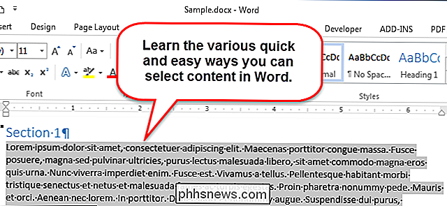 Come selezionare rapidamente e facilmente blocchi di contenuti in Word