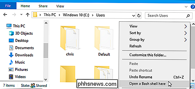 Como iniciar rapidamente um shell Bash A partir do Windows 10's File Explorer