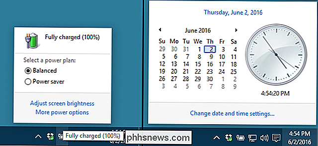 Så här återställer du den gamla klockan, kalendern och batteriet i Windows 10 Aktivitetsfältet