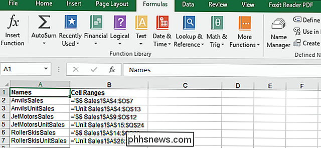 Sådan ses alle de navngivne cellelinier i en Excel-arbejdsbog