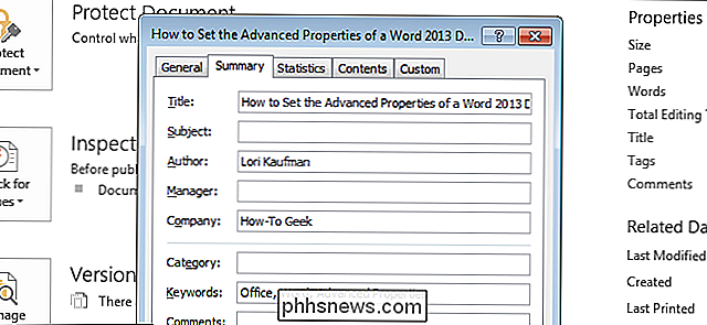De geavanceerde eigenschappen van een Word-document instellen