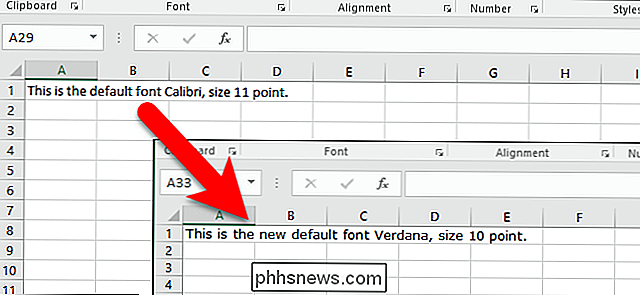 Slik setter du standard skrift og skriftstørrelse for nye arbeidsbøker i Excel