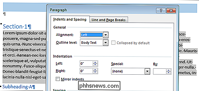 Définition de la mise en forme de paragraphe dans Word