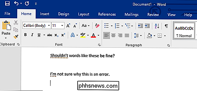 Microsoft Word markerer sammentrækninger som 
