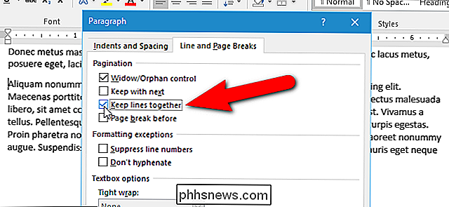 Een alinea stoppen met splitsen tussen pagina's in Microsoft Word
