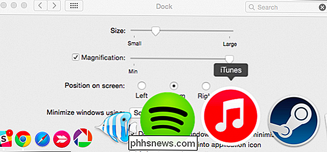 Dock-vergrotingen tijdelijk inschakelen in OS X