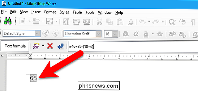 De ingebouwde calculator gebruiken in LibreOffice Writer