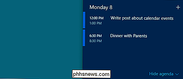 Sådan får du vist og tilføj kalenderhændelser fra Windows 10-proceslinjen