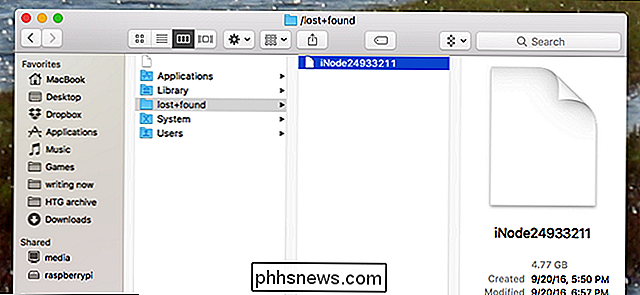 O que é o Large iNode File na pasta lost + found no My Mac?