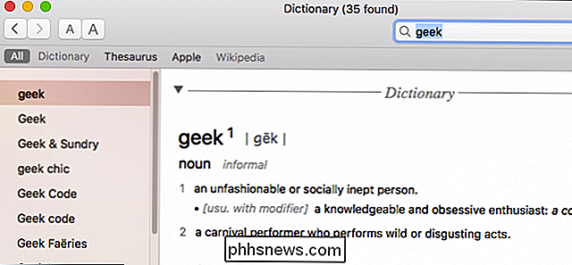 Das Wörterbuch Ihres Mac ist mehr als die folgenden Definitionen: So können Sie suchen